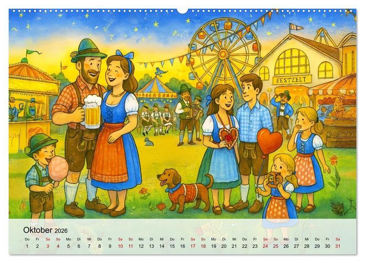 Produktbild: Bayrische Wimmelbilder - Wo Heimat lebendig wird (hochwertiger Premium Wandkalender 2026 DIN A2 quer), Kunstdruck in Hochglanz