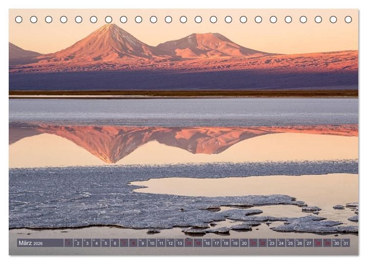 Produktbild: Atacama: Karge W&uuml;ste, m&auml;chtige Vulkane und farbenpr&auml;chtige Lagunen (Tischkalender 2026 DIN A5 quer), CALVENDO Monatskalender