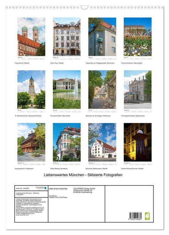 Produktbild: Liebenswertes M&uuml;nchen - Stilisierte Fotografien (Wandkalender 2026 DIN A2 hoch), CALVENDO Monatskalender