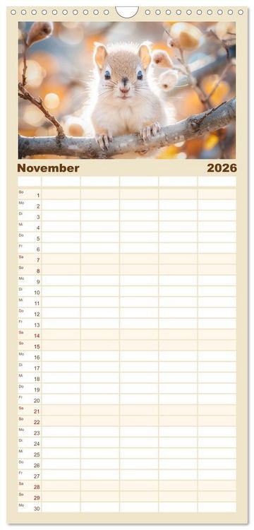 Produktbild: Familienplaner 2026 - Lustige Eichh&ouml;rnchen mit 5 Spalten (Wandkalender, 21 x 45 cm) CALVENDO