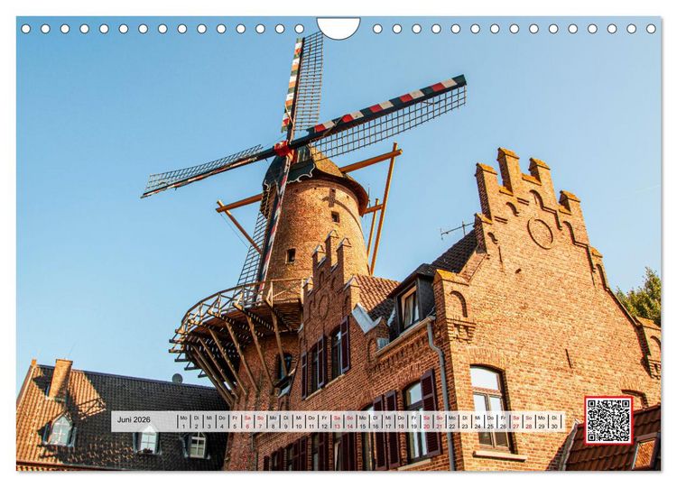 Produktbild: Die sch&ouml;nsten Windm&uuml;hlen am Niederrhein (Wandkalender 2026 DIN A4 quer), CALVENDO Monatskalender