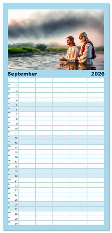 Produktbild: Familienplaner 2026 - Durch das Jahr mit Jesus mit 5 Spalten (Wandkalender, 21 x 45 cm) CALVENDO
