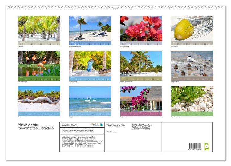 Produktbild: Mexiko - ein traumhaftes Paradies (Wandkalender 2026 DIN A2 quer), CALVENDO Monatskalender
