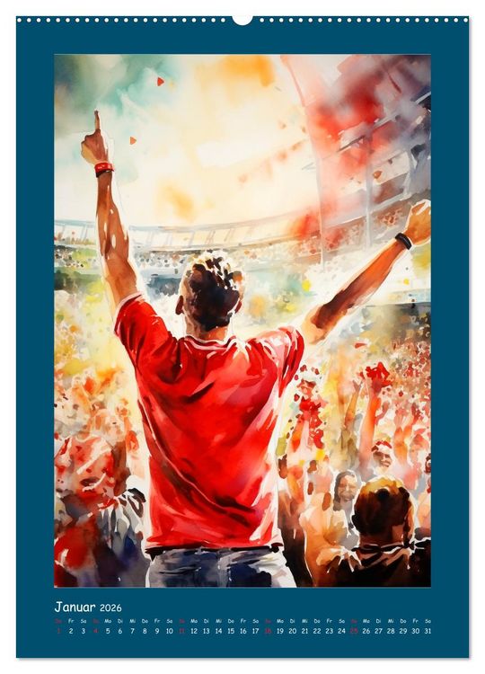 Produktbild: Leidenschaft Fussball. Stadionstimmung im Aquarellstil (Wandkalender 2026 DIN A2 hoch), CALVENDO Monatskalender