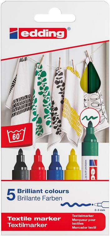 Produktbild: edding 4500 Textilmarker, 2-3mm, 5er Set Standard Farben