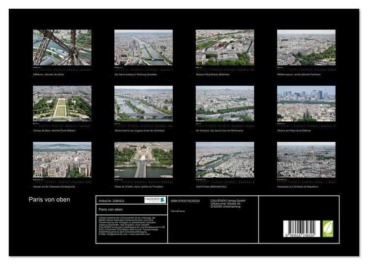 Produktbild: Paris von oben (hochwertiger Premium Wandkalender 2026 DIN A2 quer), Kunstdruck in Hochglanz