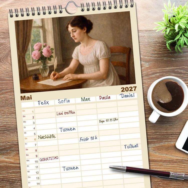 Produktbild: Familienplaner 2027 - Jane Austen mit 5 Spalten (Wandkalender, 21 x 45 cm) CALVENDO