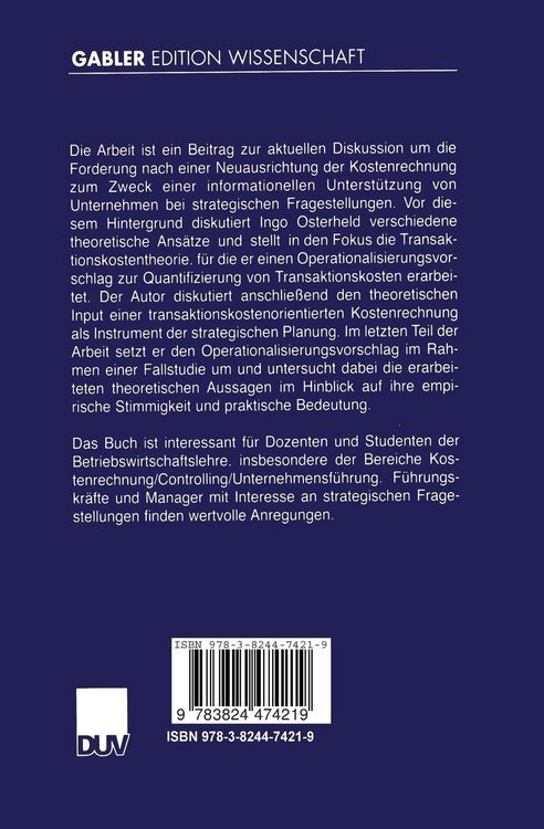 Produktbild: Transaktionskostenrechnung und Unternehmensstrategie