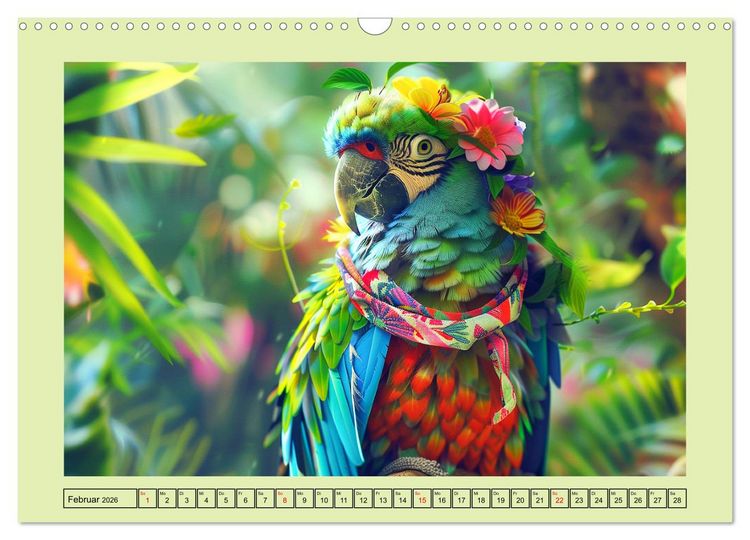 Produktbild: Papageien-Fashion. Farbenfroher Modestil im Dschungel (Wandkalender 2026 DIN A3 quer), CALVENDO Monatskalender