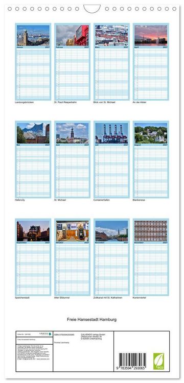 Produktbild: Familienplaner 2027 - Freie Hansestadt Hamburg mit 5 Spalten (Wandkalender, 21 x 45 cm) CALVENDO