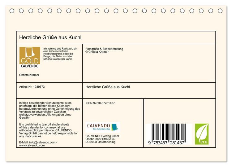 Produktbild: Herzliche Gr&uuml;&szlig;e aus Kuchl (Tischkalender 2026 DIN A5 quer), CALVENDO Monatskalender
