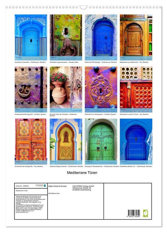 Produktbild: Mediterrane T&uuml;ren (Wandkalender 2027 DIN A2 hoch), CALVENDO Monatskalender