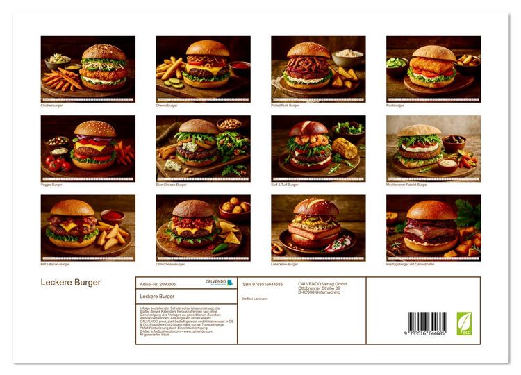 Produktbild: Leckere Burger (hochwertiger Premium Wandkalender 2026 DIN A2 quer), Kunstdruck in Hochglanz