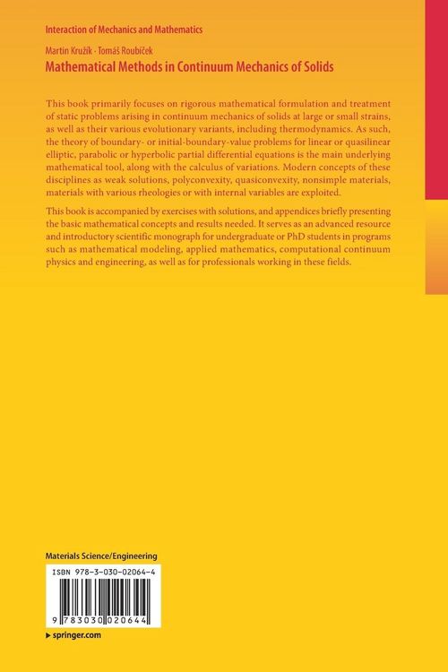 Produktbild: Mathematical Methods in Continuum Mechanics of Solids