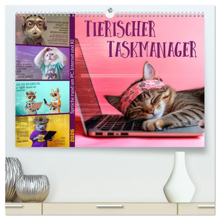 Produktbild: Tierischer Taskmanager (hochwertiger Premium Wandkalender 2026 DIN A2 quer), Kunstdruck in Hochglanz