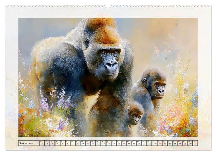 Produktbild: Gorillas. Wilde Kinderstube im Dschungel (hochwertiger Premium Wandkalender 2027 DIN A2 quer), Kunstdruck in Hochglanz