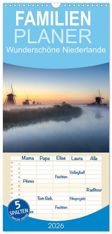 Produktbild: Familienplaner 2026 - Wundersch&ouml;ne Niederlande mit 5 Spalten (Wandkalender, 21 x 45 cm) CALVENDO