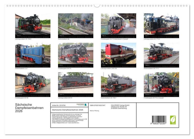 Produktbild: S&auml;chsische Dampfeisenbahnen 2026 (hochwertiger Premium Wandkalender 2026 DIN A2 quer), Kunstdruck in Hochglanz