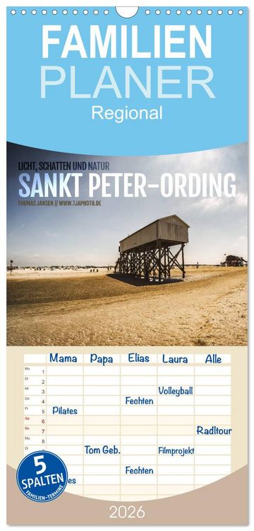 Produktbild: Familienplaner 2026 - Sankt Peter-Ording. Licht, Schatten und Natur mit 5 Spalten (Wandkalender, 21 x 45 cm) CALVENDO