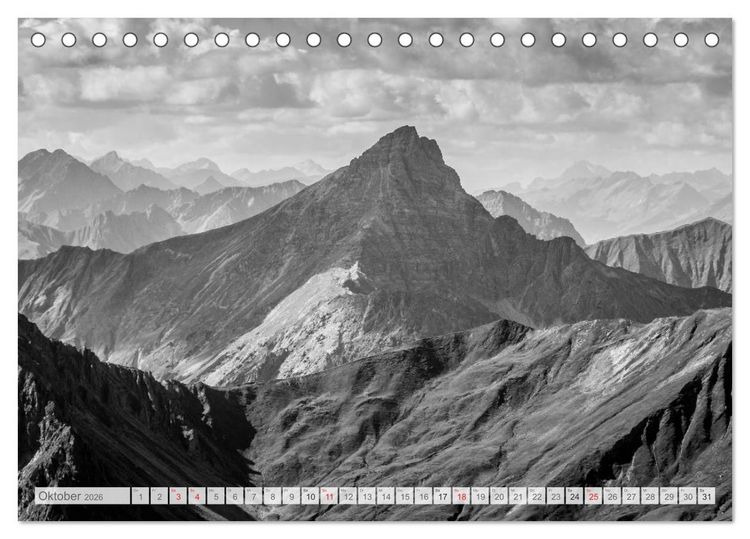 Produktbild: Bergpixels Schwarz-Wei&szlig;e Gebirgstr&auml;ume (Tischkalender 2026 DIN A5 quer), CALVENDO Monatskalender