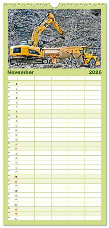 Produktbild: Familienplaner 2026 - Bagger - kraftvolle Arbeitsmaschinen mit 5 Spalten (Wandkalender, 21 x 45 cm) CALVENDO