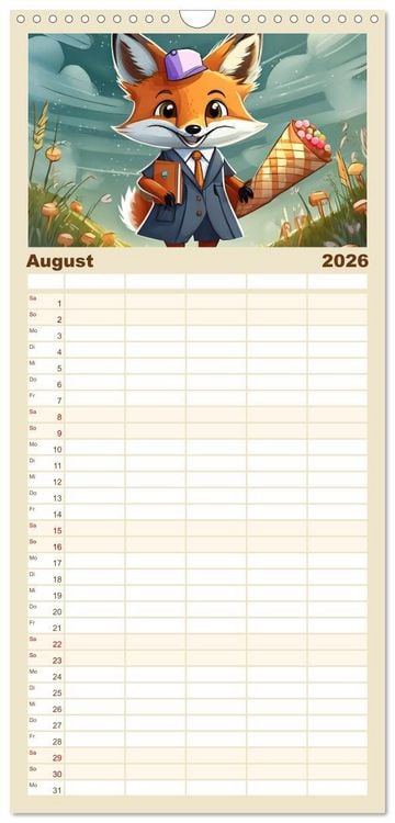 Produktbild: Familienplaner 2026 - Schlaufuchs - Abenteuer Schule mit 5 Spalten (Wandkalender, 21 x 45 cm) CALVENDO