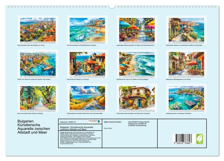 Produktbild: Bulgarien. K&uuml;nstlerische Aquarelle zwischen Altstadt und Meer (hochwertiger Premium Wandkalender 2027 DIN A2 quer), Kunstdruck in Hochglanz