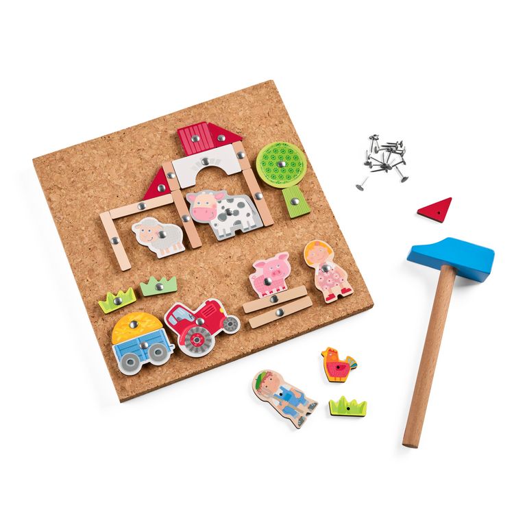 Produktbild: HABA 2013378001 - Hammer-Nagelspiel Bauernhof, 58-teilig, Lernspiel