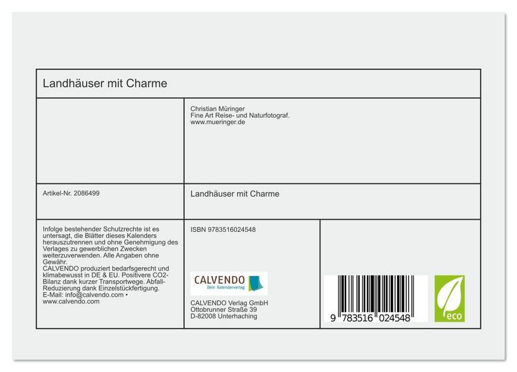 Produktbild: Landh&auml;user mit Charme (Tischkalender 2026 DIN A5 quer), CALVENDO Monatskalender