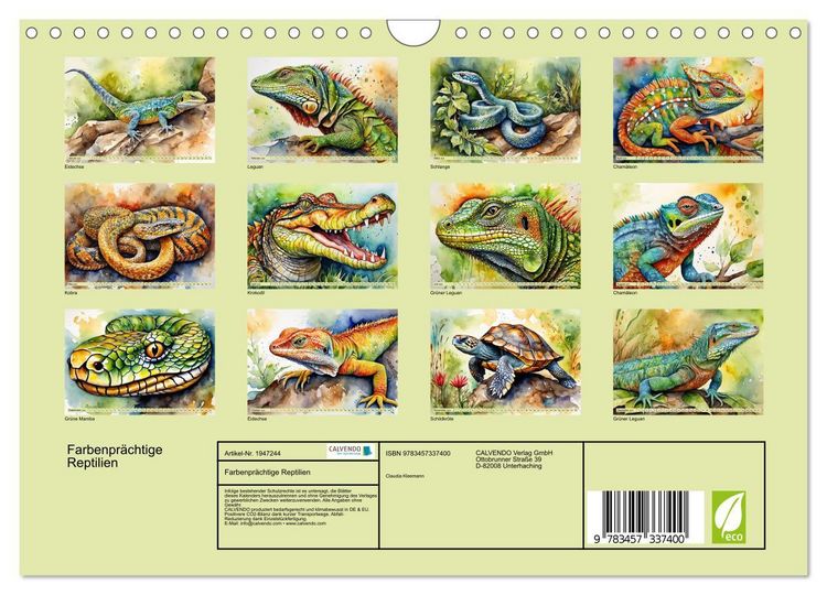 Produktbild: Farbenpr&auml;chtige Reptilien (Wandkalender 2026 DIN A4 quer), CALVENDO Monatskalender
