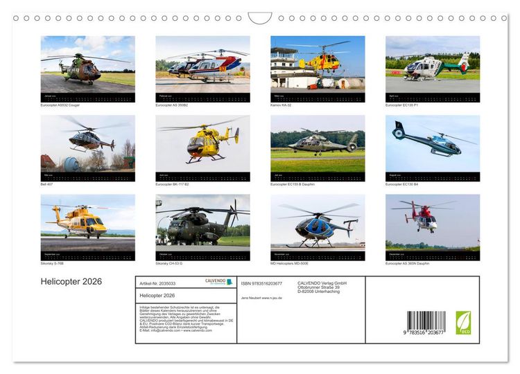 Produktbild: Helicopter 2026 (Wandkalender 2026 DIN A3 quer), CALVENDO Monatskalender