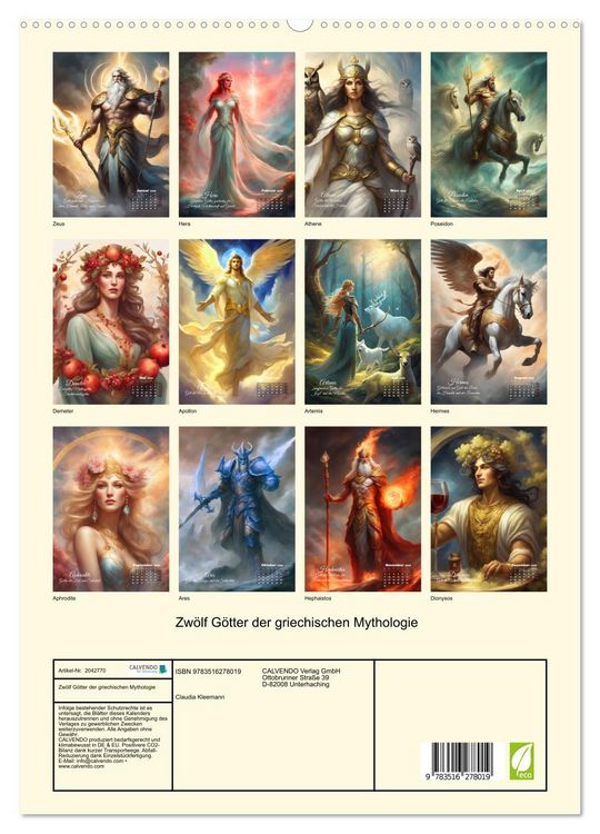 Produktbild: Zw&ouml;lf G&ouml;tter der griechischen Mythologie (hochwertiger Premium Wandkalender 2026 DIN A2 hoch), Kunstdruck in Hochglanz