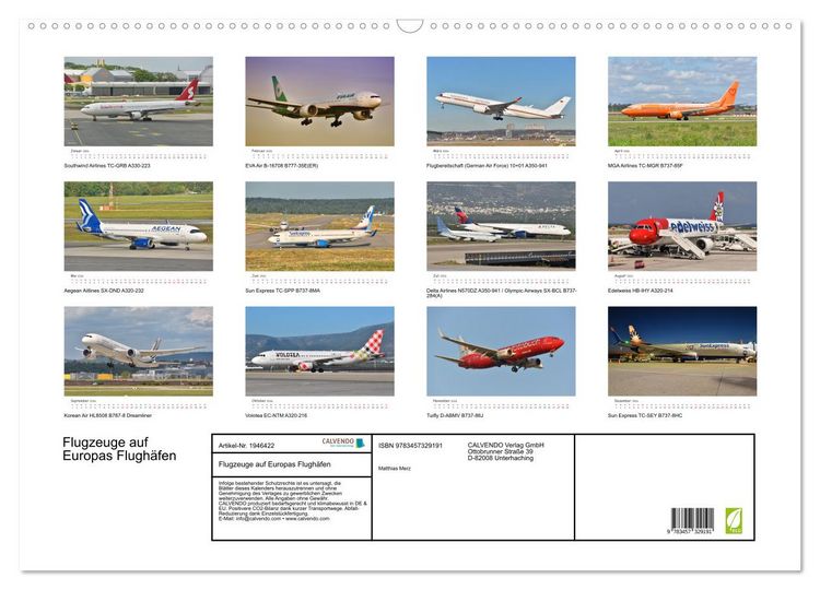 Produktbild: Flugzeuge auf Europas Flugh&auml;fen (Wandkalender 2026 DIN A2 quer), CALVENDO Monatskalender