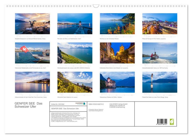Produktbild: GENFER SEE Das Schweizer Ufer (Wandkalender 2026 DIN A2 quer), CALVENDO Monatskalender
