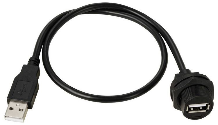 Produktbild: USB 2.0-Kabel mit USB-A-Buchse auf IP67-USB-A-Stecker, 0,5m TC-E13T-FU2-PWF/MU2-NWA-0.5PV-S Wasserdichtes Kunststoffkabel