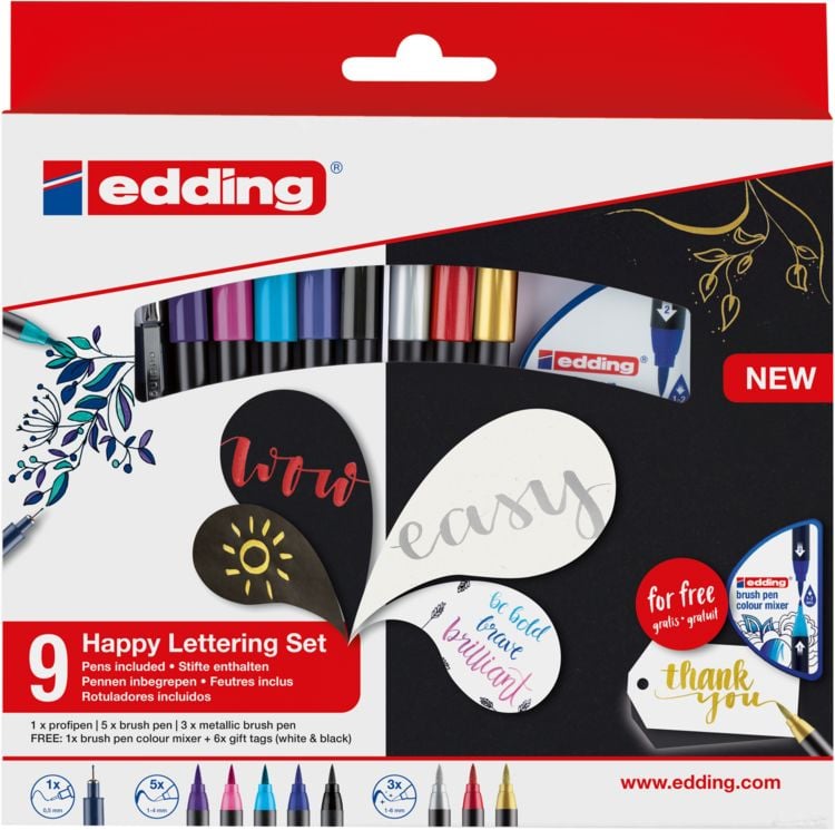 Produktbild: edding 1340 brush pen, Happy Lettering 9er Set