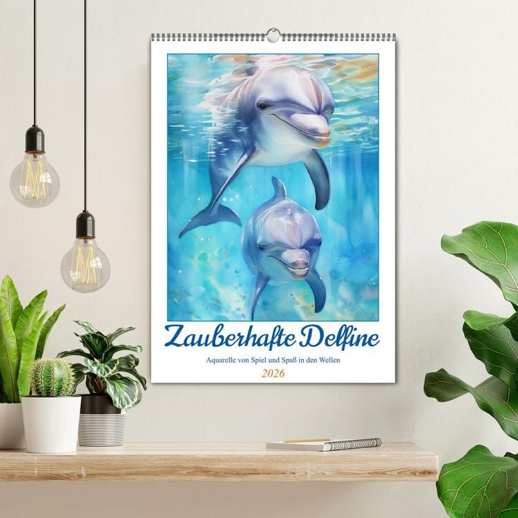 Produktbild: Zauberhafte Delfine. Aquarelle von Spiel und Spa&szlig; in den Wellen (Wandkalender 2026 DIN A2 hoch), CALVENDO Monatskalender