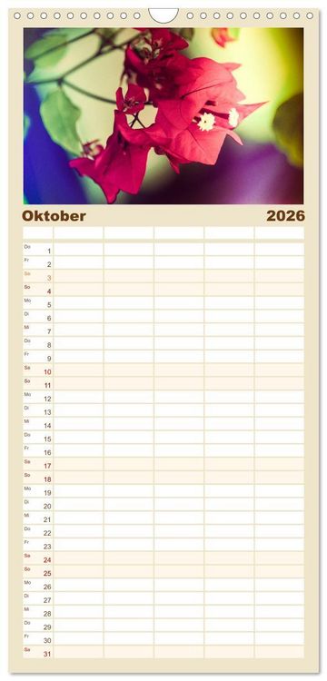 Produktbild: Familienplaner 2026 - Bl&uuml;ten im Retro-Style mit 5 Spalten (Wandkalender, 21 x 45 cm) CALVENDO