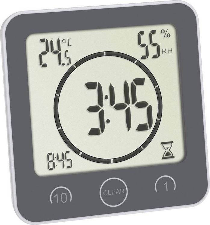 Produktbild: TFA Dostmann Bad- /K&uuml;chenuhr mit Timer Timer Grau digital