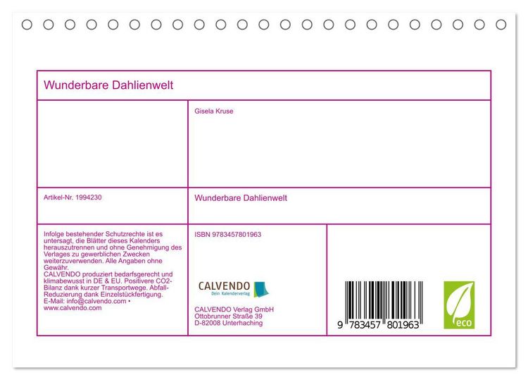 Produktbild: Wunderbare Dahlienwelt (Tischkalender 2026 DIN A5 quer), CALVENDO Monatskalender
