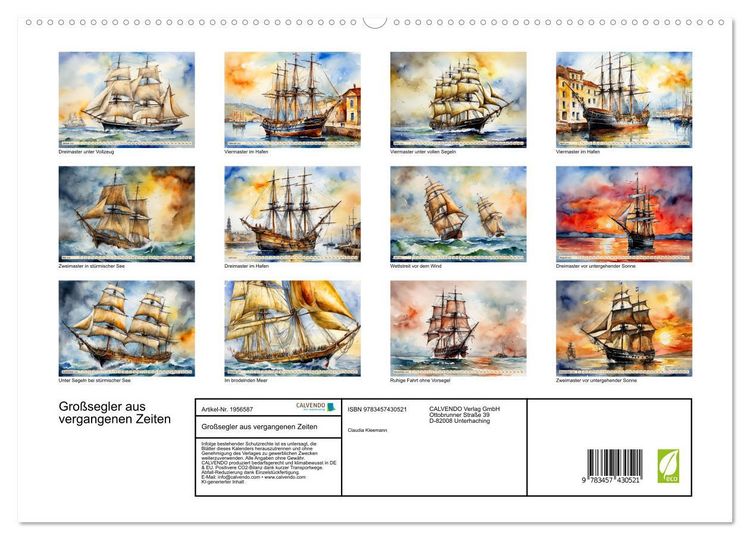 Produktbild: Gro&szlig;segler aus vergangenen Zeiten (hochwertiger Premium Wandkalender 2026 DIN A2 quer), Kunstdruck in Hochglanz