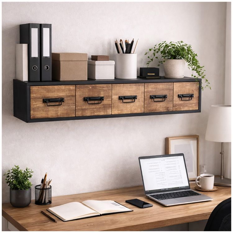 Produktbild: HTI-Living Wandregal Industrial mit 5 Schubladen Vintage Wandboard mit Ablage Holz Metall