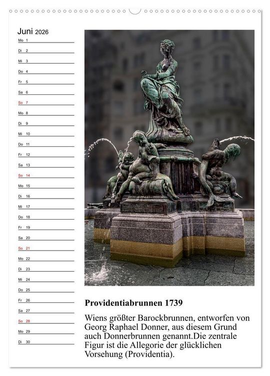 Produktbild: Brunnenkunst in Wien (hochwertiger Premium Wandkalender 2026 DIN A2 hoch), Kunstdruck in Hochglanz
