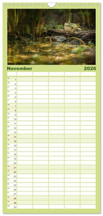 Produktbild: Familienplaner 2026 - Gl&uuml;ckliche Fr&ouml;sche mit 5 Spalten (Wandkalender, 21 x 45 cm) CALVENDO