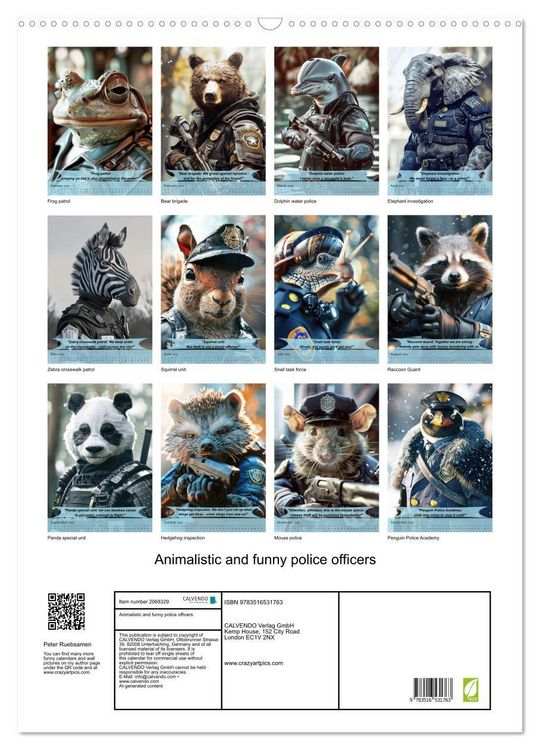 Produktbild: Animalistic and funny police officers (Wall Calendar 2026 DIN A2 portrait), CALVENDO 12 Month Wall Calendar
