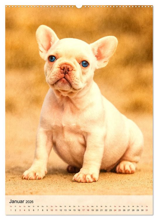 Produktbild: Frenchies Love &ndash; Kleine Schnuten ganz gro&szlig; - Franz&ouml;sische Bulldoggen Welpen unwiderstehlich s&uuml;&szlig; (Wandkalender 2026 DIN A2 hoch), CALVENDO Monatskalender