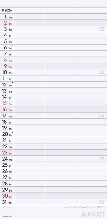Planer für zwei 2026 mit 3 Spalten - Familien-Timer 22x45 cm - Offset-Papier - mit Ferienterminen - Wand-Planer - Familienkalender - Alpha Edition