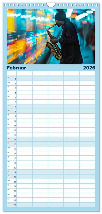 Produktbild: Familienplaner 2026 - Jazz Geschichten um Mitternacht mit 5 Spalten (Wandkalender, 21 x 45 cm) CALVENDO
