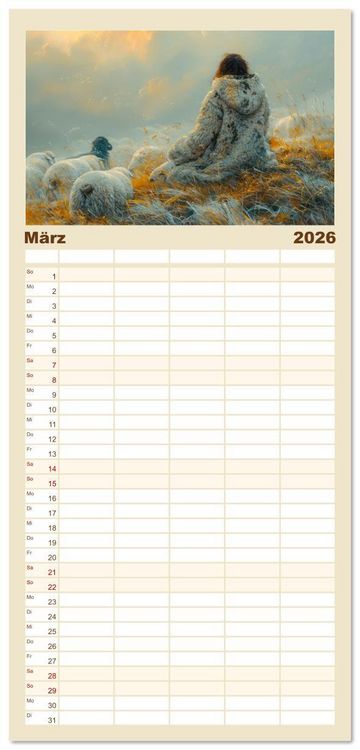 Produktbild: Familienplaner 2026 - Bei den Schafen - Malerische Reise mit 5 Spalten (Wandkalender, 21 x 45 cm) CALVENDO