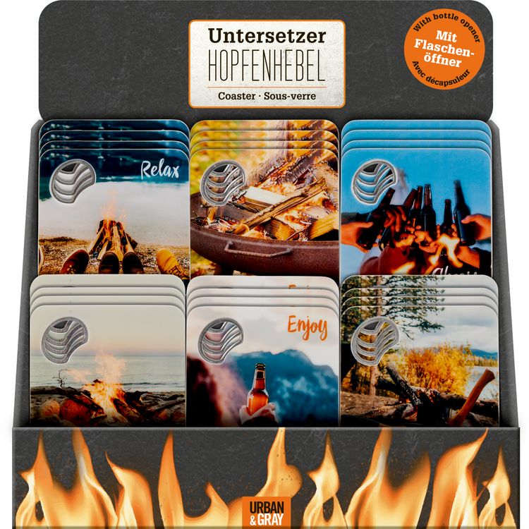 Produktbild: Untersetzer m.Flaschen&ouml;ffner HOPFENHEBEL - Urban&Gray, sort.
